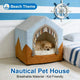 Dog Bed, Nautical House Type, Breathable Material, Blue/Brown, Tassel Trim