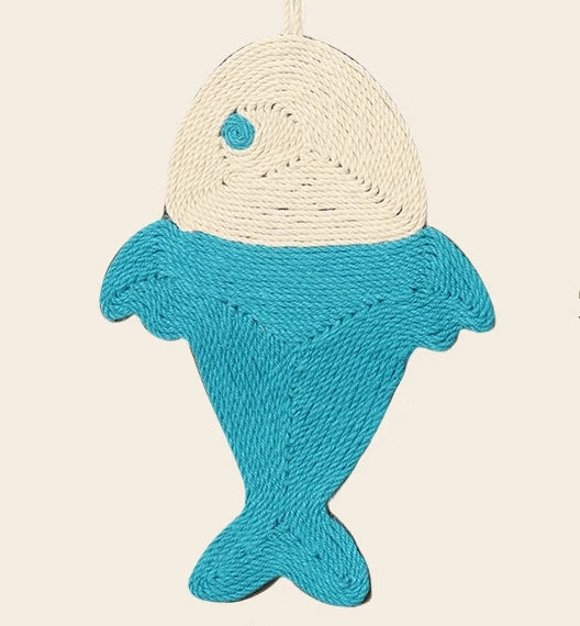 Hanging Cat Scratcher, Whale Design, Blue/Beige, Rope, Cat Scratching & Play Tool