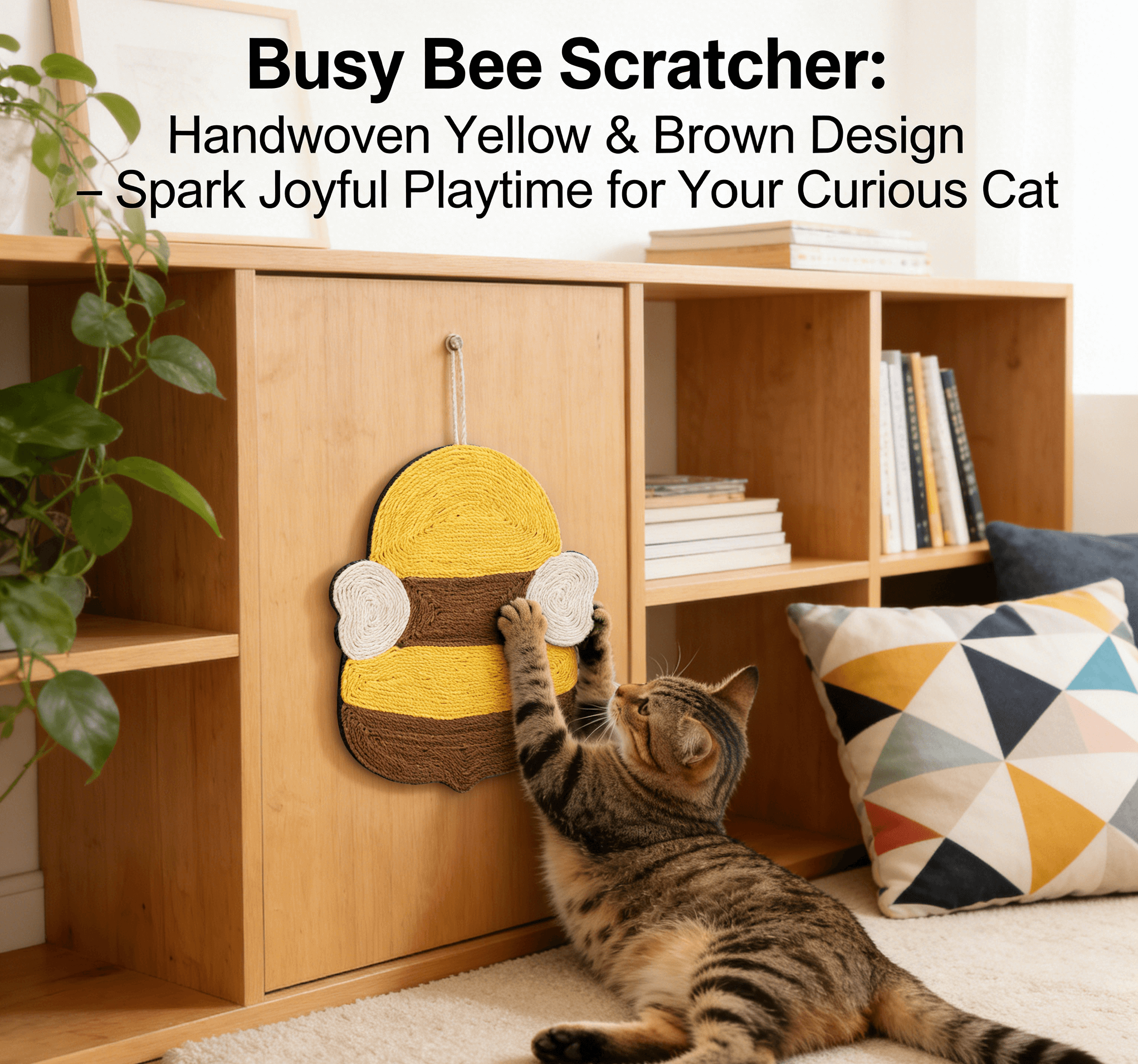 Rope Cat Scratcher, Hanging Bee Shape, Yellow/Brown, Cat Scratching Toy