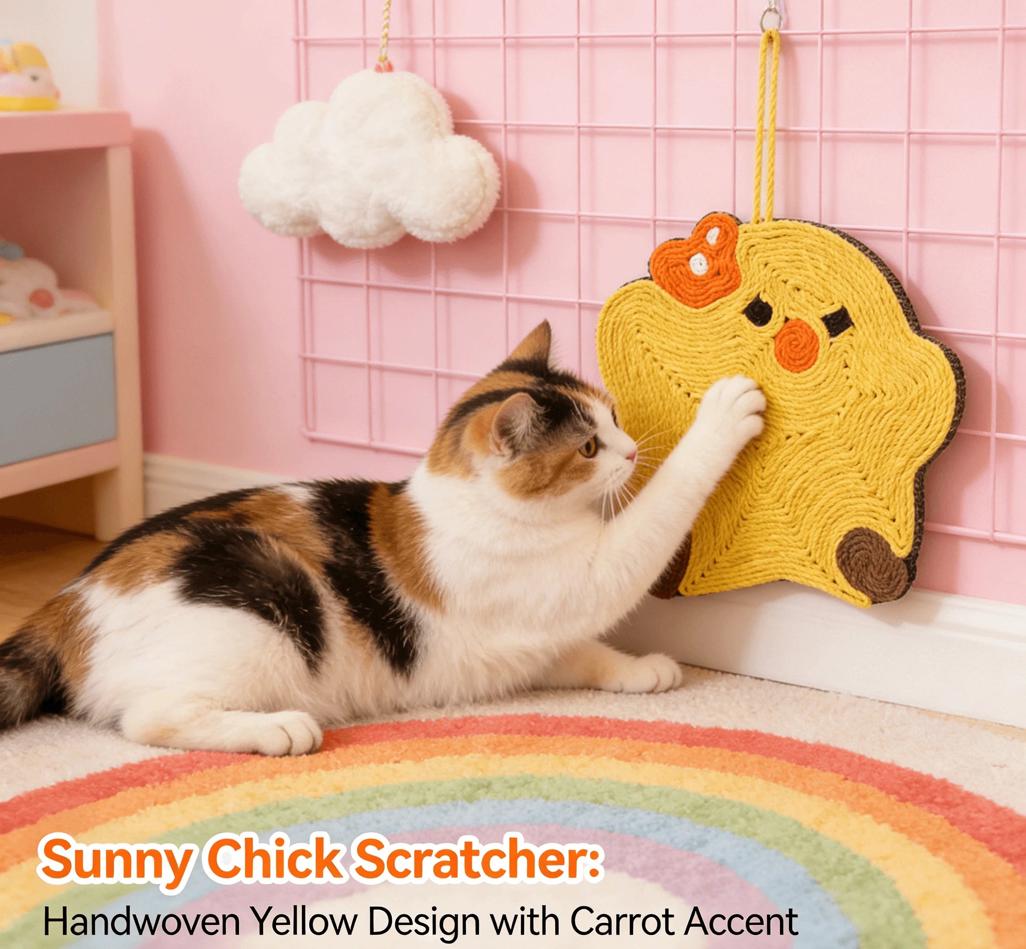 Rope Cat Scratcher, Hanging Duck Shape, Yellow/Brown, Cat Scratching Toy