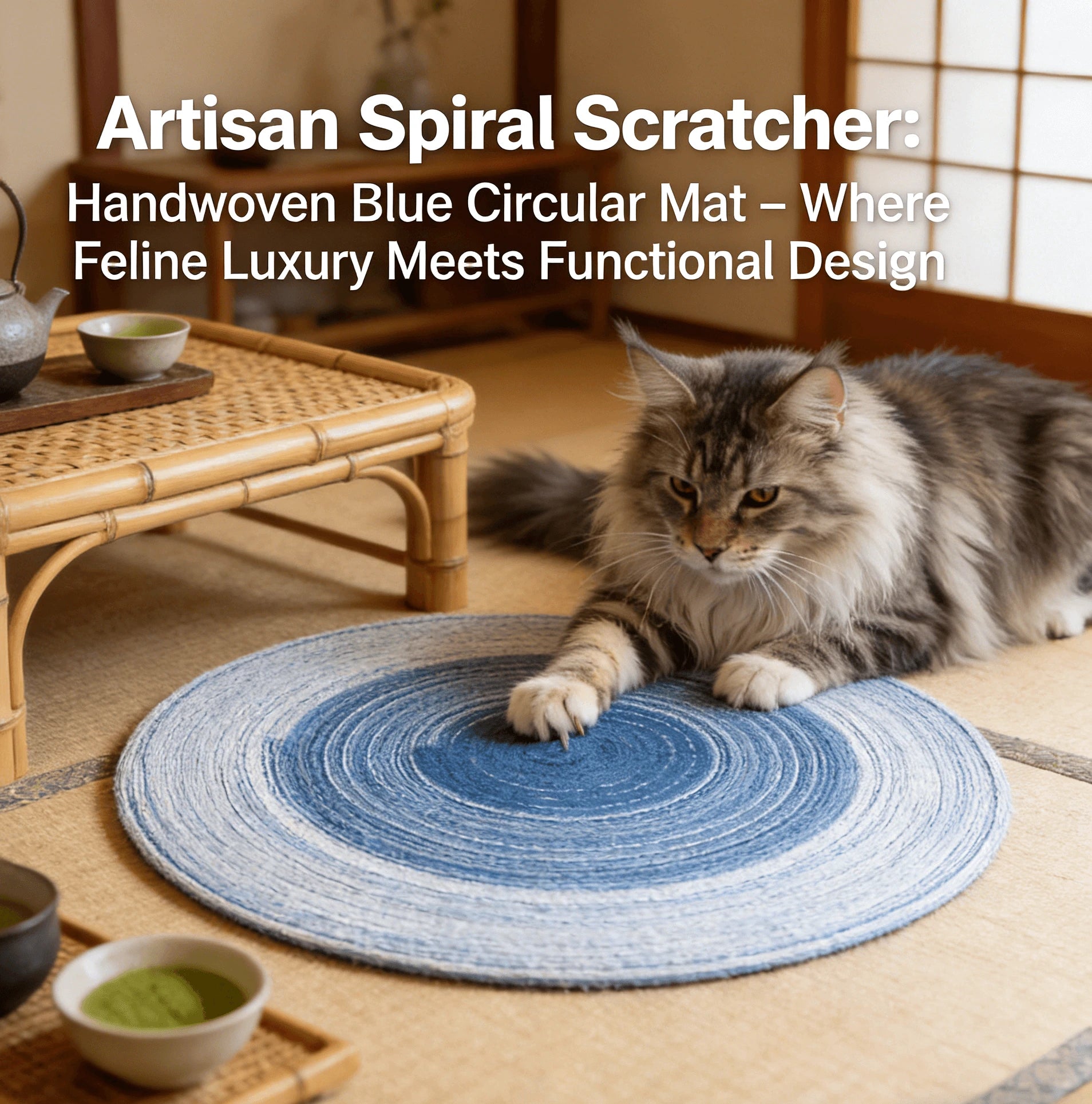 Cat Scratcher Mat, Circular Rope, Blue/White, Floor Pad, Cat Scratching Tool