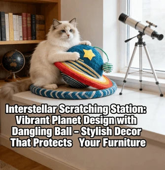 Rope Planet Cat Scratcher, Colorful, Star & Pom-Pom, Cat Claw & Play Toy