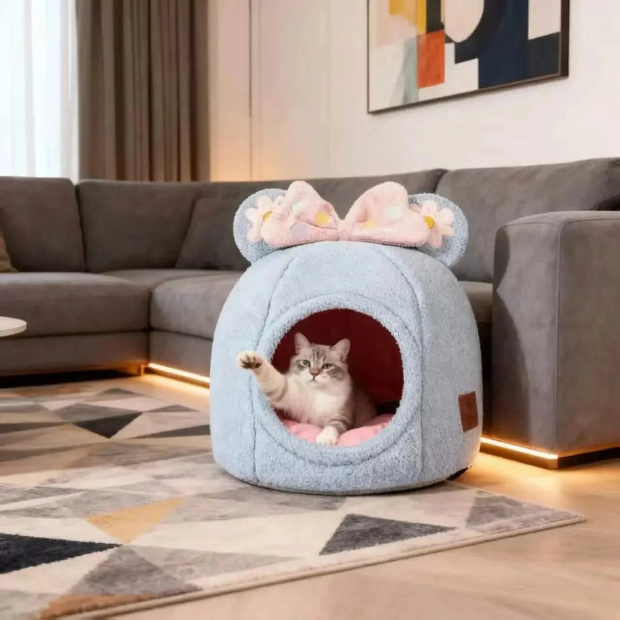 Winter Warm Enclosed Plush Teardrop Shape Pet Nest Hygiene Maintenance