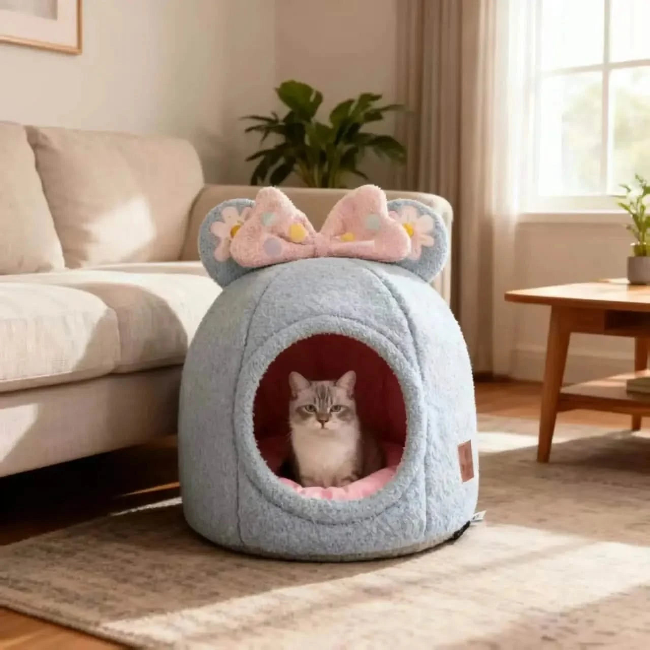 Winter Warm Enclosed Plush Teardrop Shape Pet Nest Hygiene Maintenance