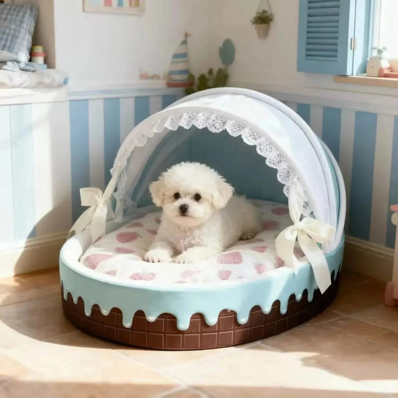 Indoor Dog Kennel Soft Playpen Booth Dogs Villa Luxury Small Dogs Cradle Beds Sleeping Teddy Large Doghouse Pets Supplies.