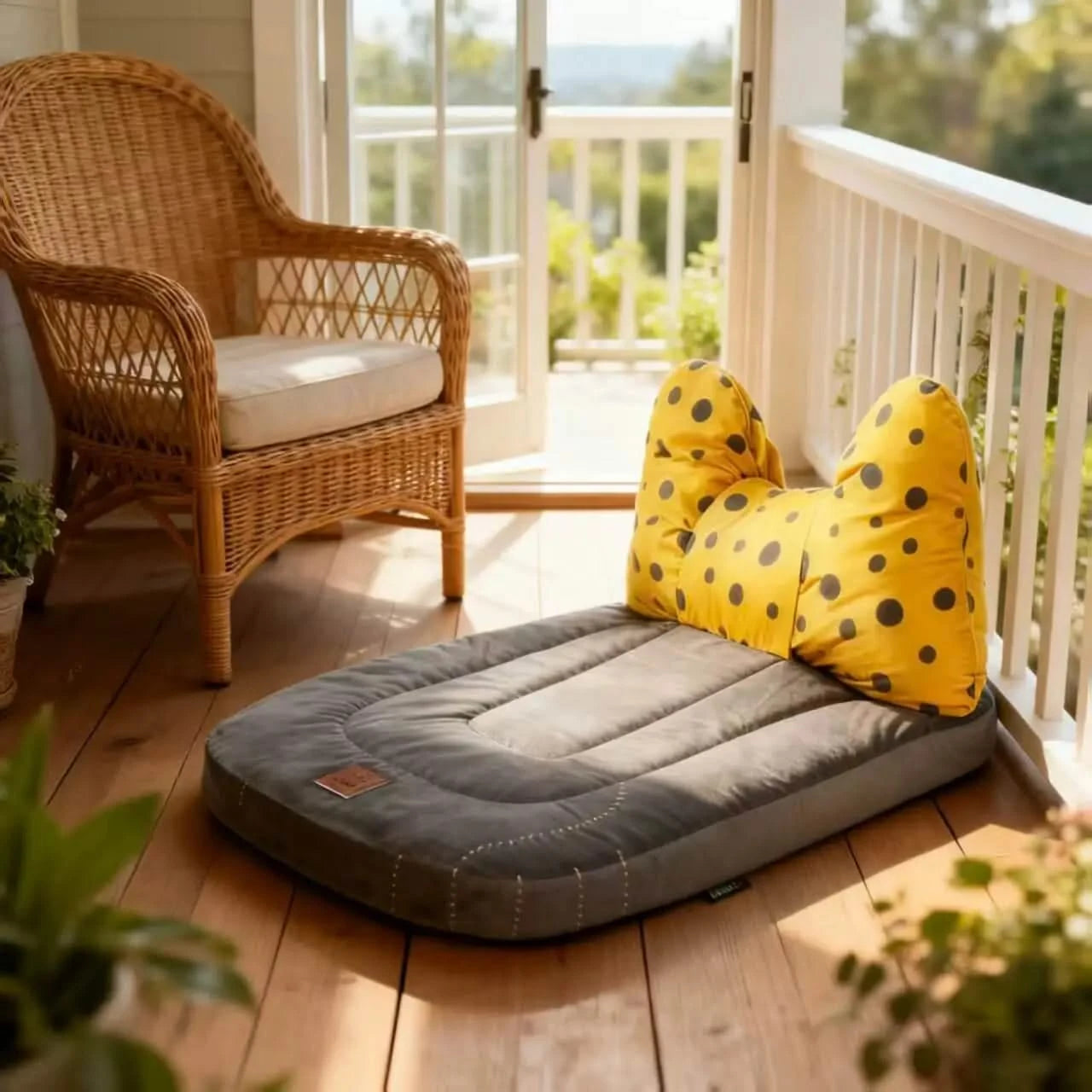 Cute Pet Bowknot Bed with Polka Dot Design - Plush Comfort Sleeping Mat for Pets Soft Supportive Cushion Bed with Removable Decorative Pillow.