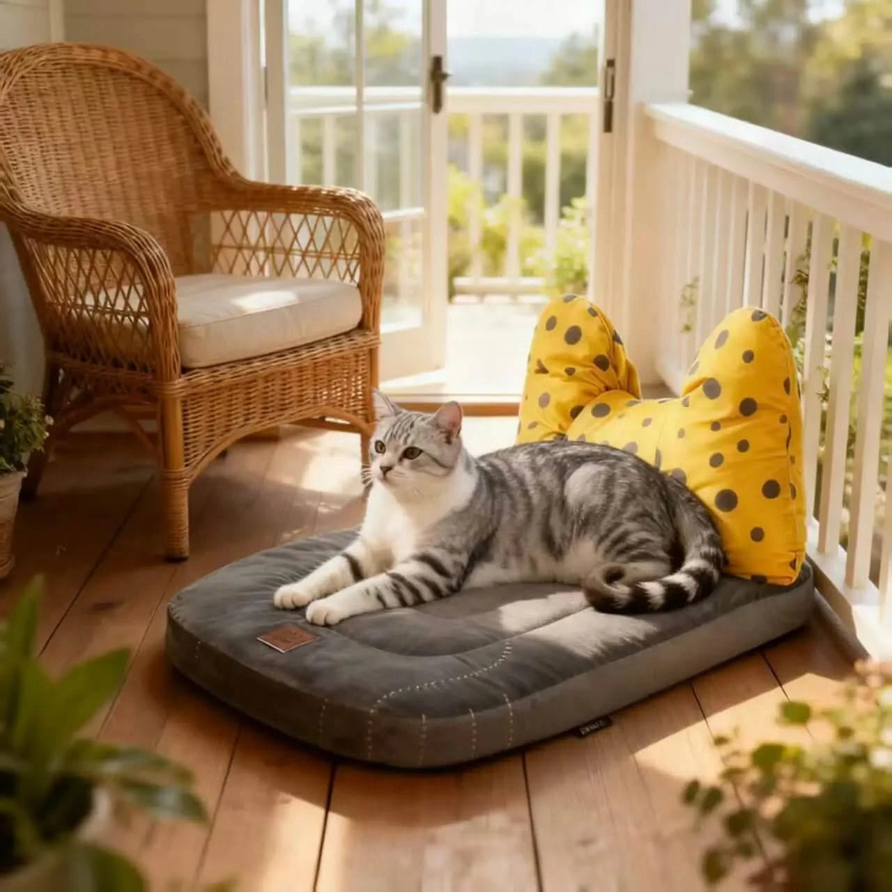 Cute Pet Bowknot Bed with Polka Dot Design - Plush Comfort Sleeping Mat for Pets Soft Supportive Cushion Bed with Removable Decorative Pillow.