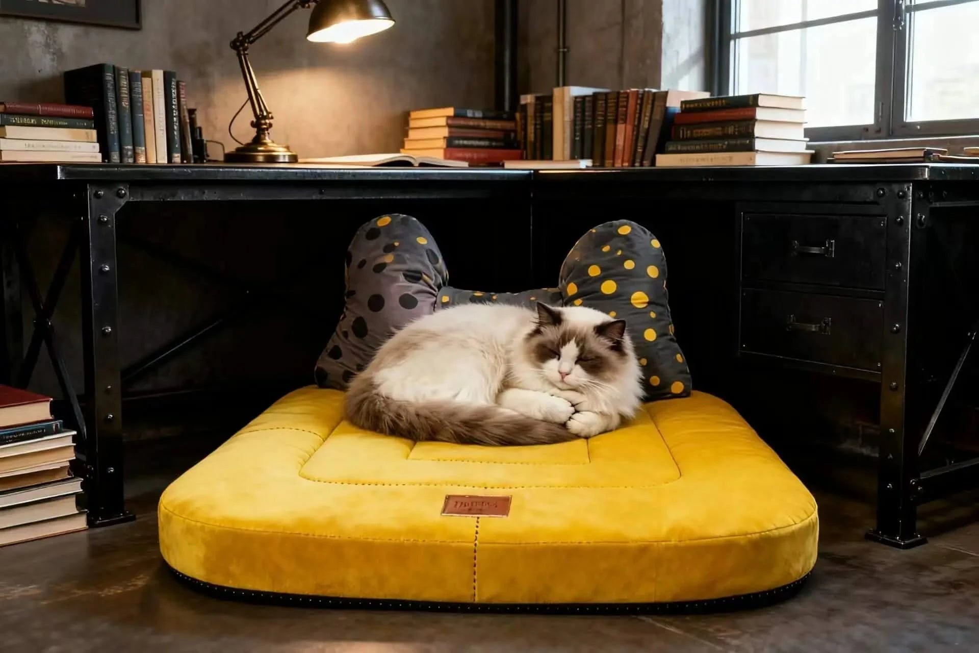 Cute Pet Bowknot Bed with Polka Dot Design - Plush Comfort Sleeping Mat for Pets Soft Supportive Cushion Bed with Removable Decorative Pillow.