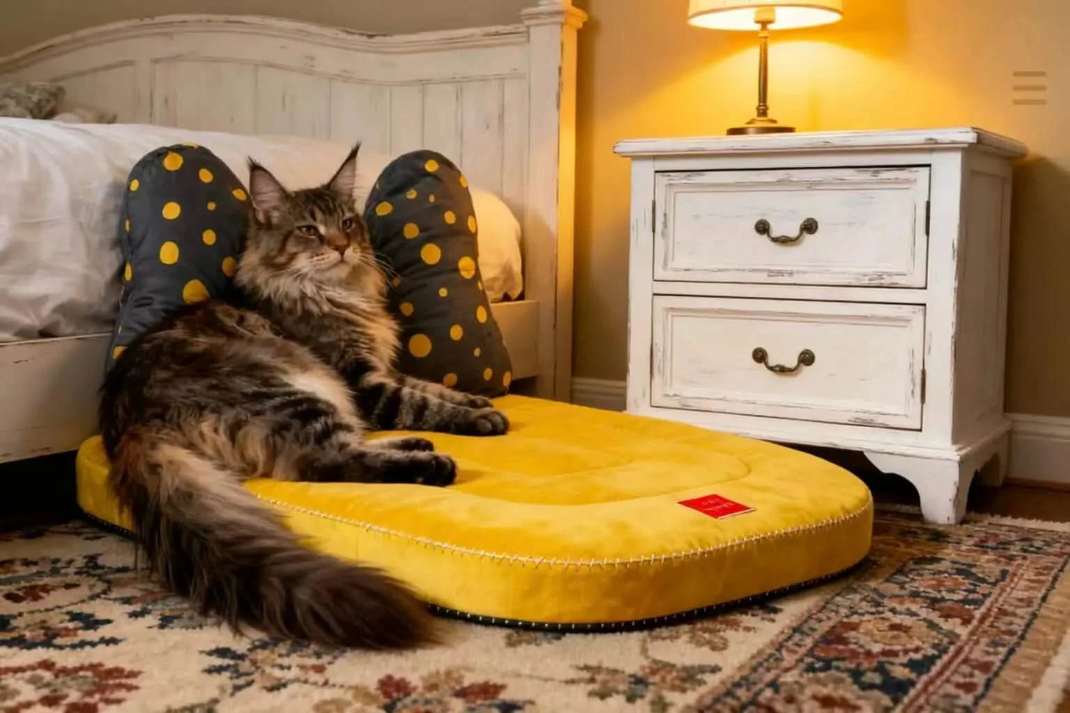 Cute Pet Bowknot Bed with Polka Dot Design - Plush Comfort Sleeping Mat for Pets Soft Supportive Cushion Bed with Removable Decorative Pillow.