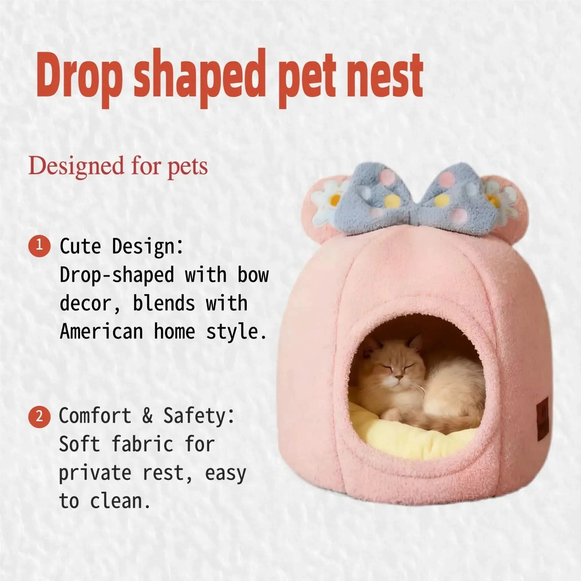 Winter Warm Enclosed Plush Teardrop Shape Pet Nest Hygiene Maintenance