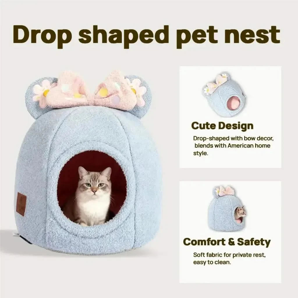 Winter Warm Enclosed Plush Teardrop Shape Pet Nest Hygiene Maintenance
