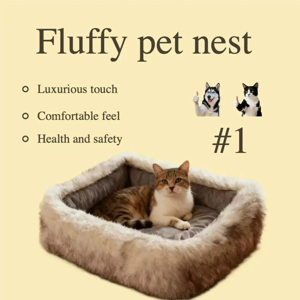 Square Pet Bed Plush Pet Bed Winter Thickened Pad House for Pet Bed Pet Sofa for Pet Sleeping Bed Sofa Removable Mat.