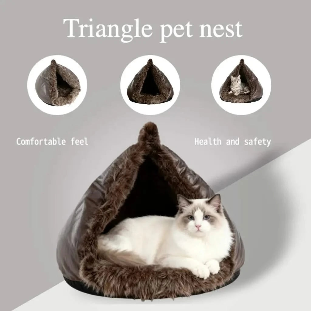 Autumn and Winter soft plush pet bed and pet bed Winter warm and cold plush comforter nest semi-enclosed cat nest.