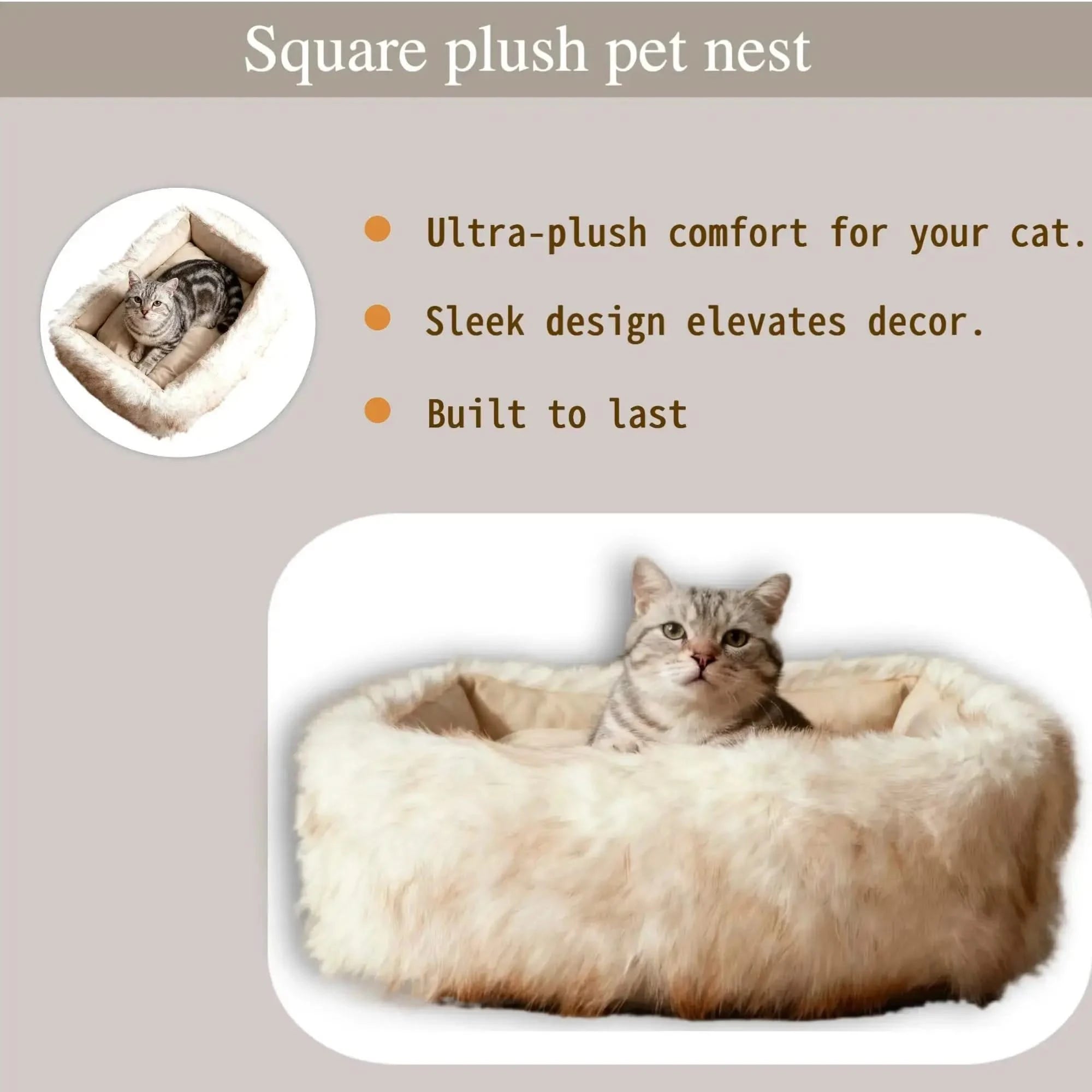 Square Pet Bed Plush Pet Bed Winter Thickened Pad House for Pet Bed Pet Sofa for Pet Sleeping Bed Sofa Removable Mat.