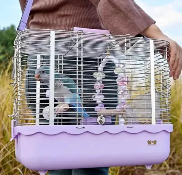 Durable Stainless Steel Portable Bird Carrier Travel Cage with Perch & Bowls