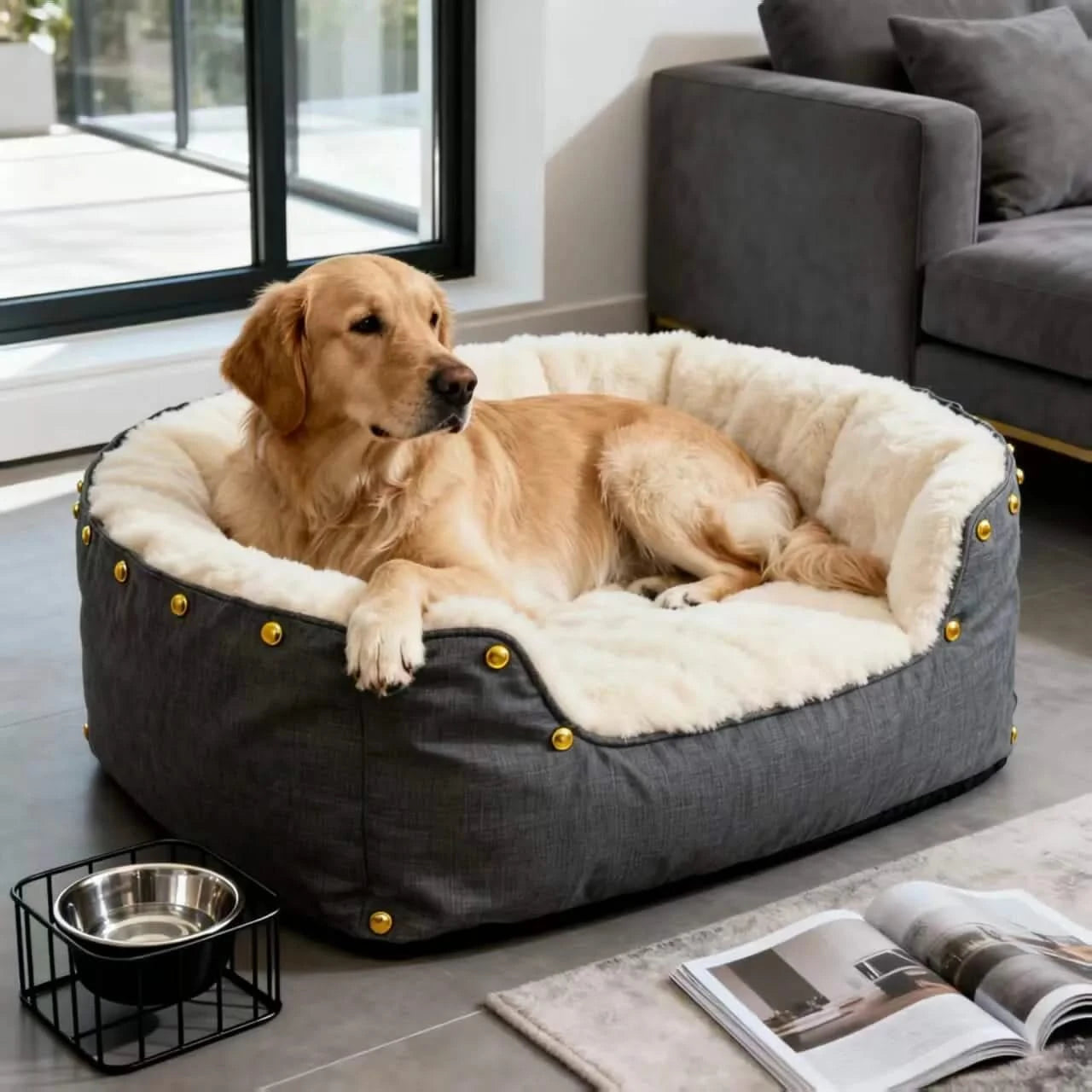 Modern Pet Bed for Dogs, Oval Nest Shape, Oxford Fabric, Removable Cushion, All-Season