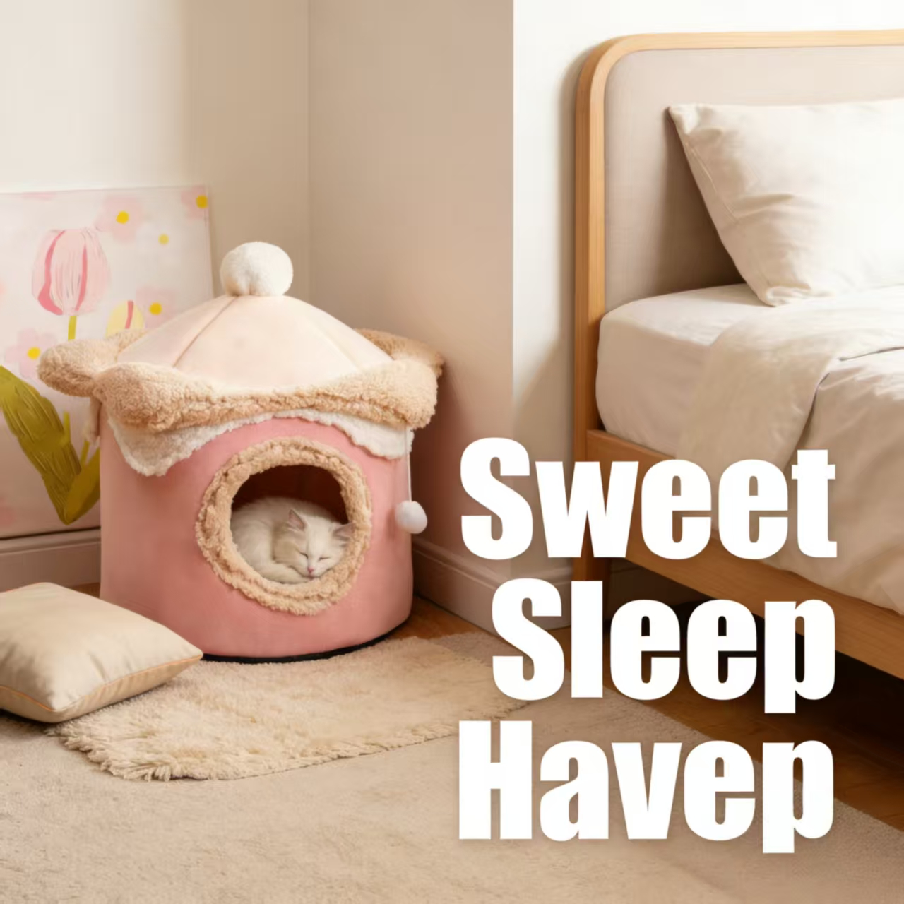 Warm Ice Cream House Pet Bed: Cozy Princess Nest for Cats & Dogs