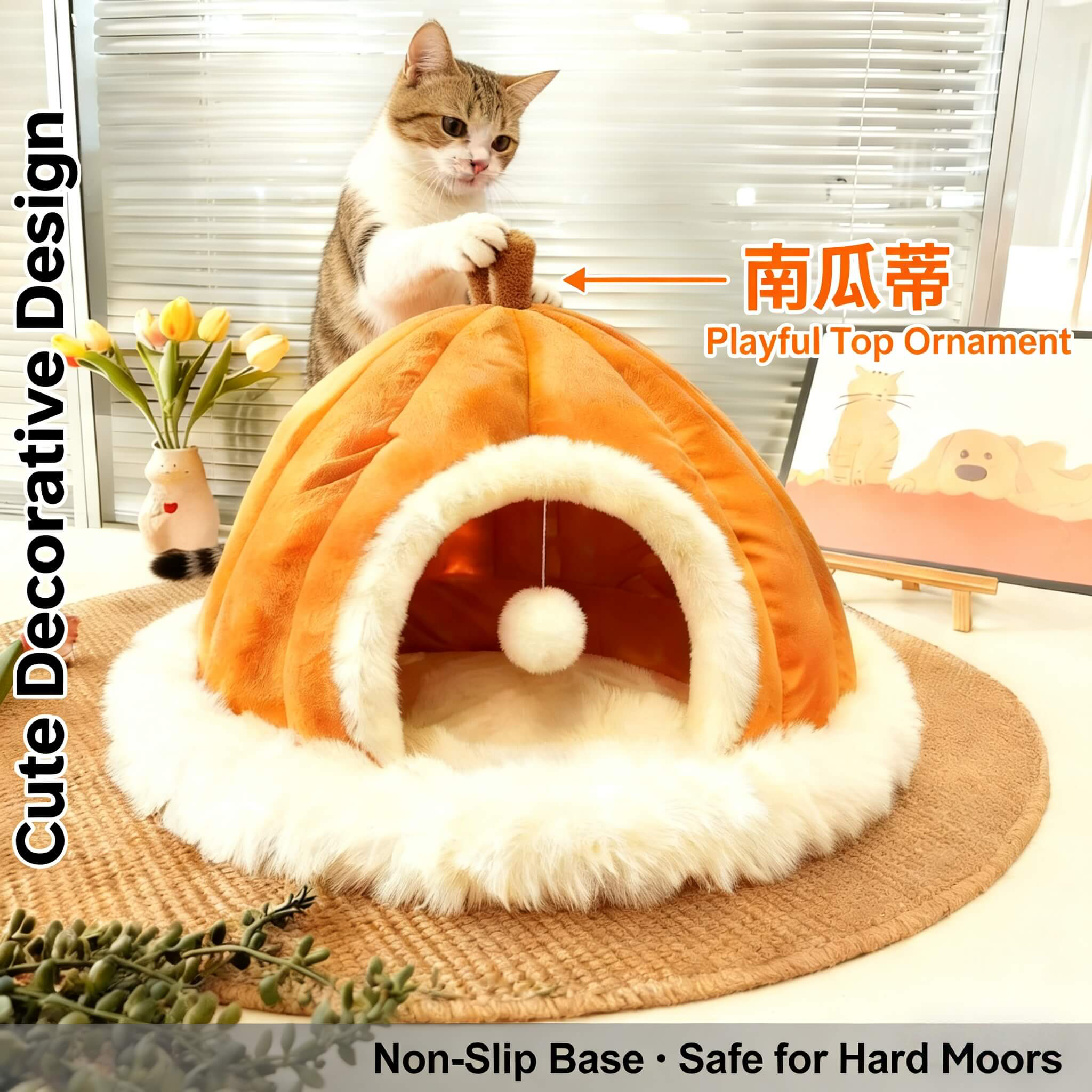 Extra Large Cozy Pumpkin Cat Nest - All-Season Pet Villa Sleep