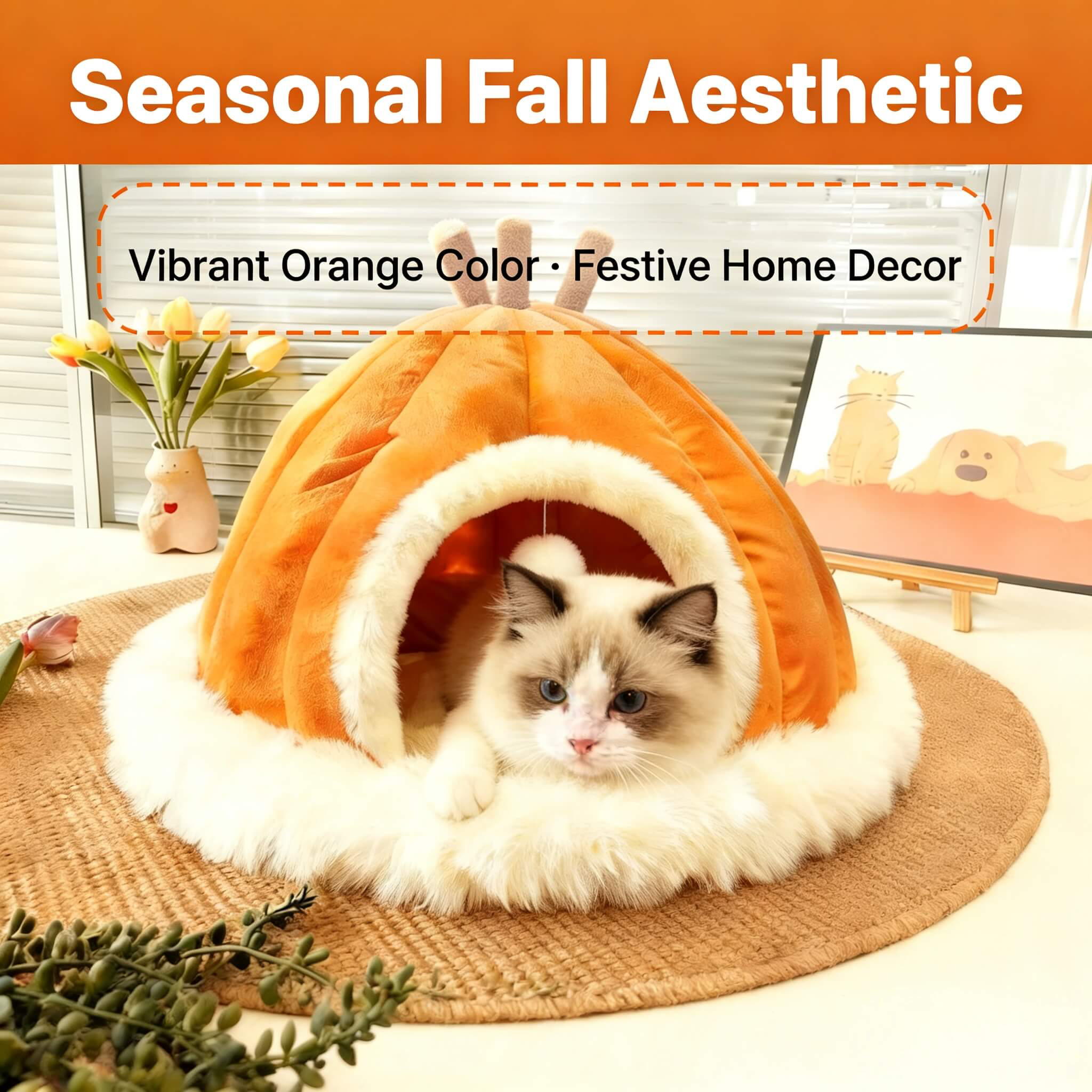 Extra Large Cozy Pumpkin Cat Nest - All-Season Pet Villa Sleep