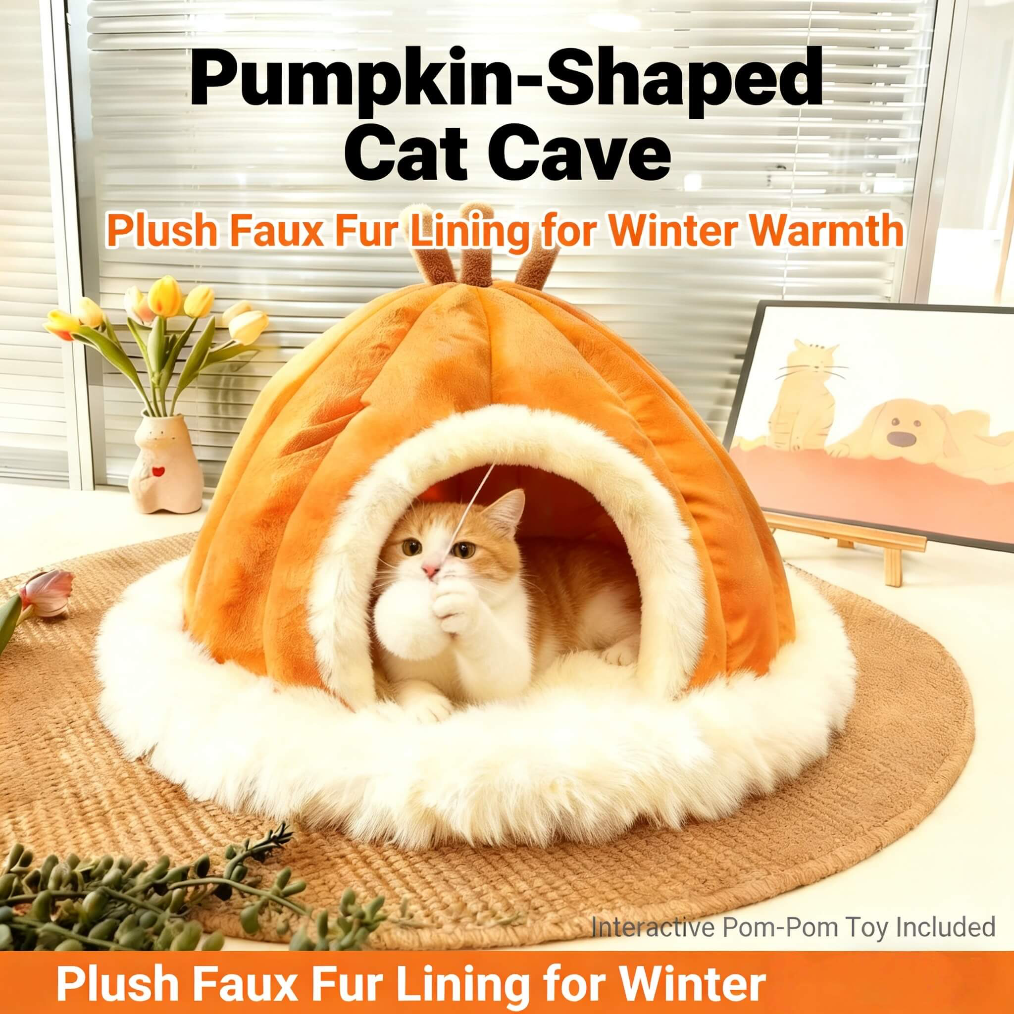 Extra Large Cozy Pumpkin Cat Nest - All-Season Pet Villa Sleep