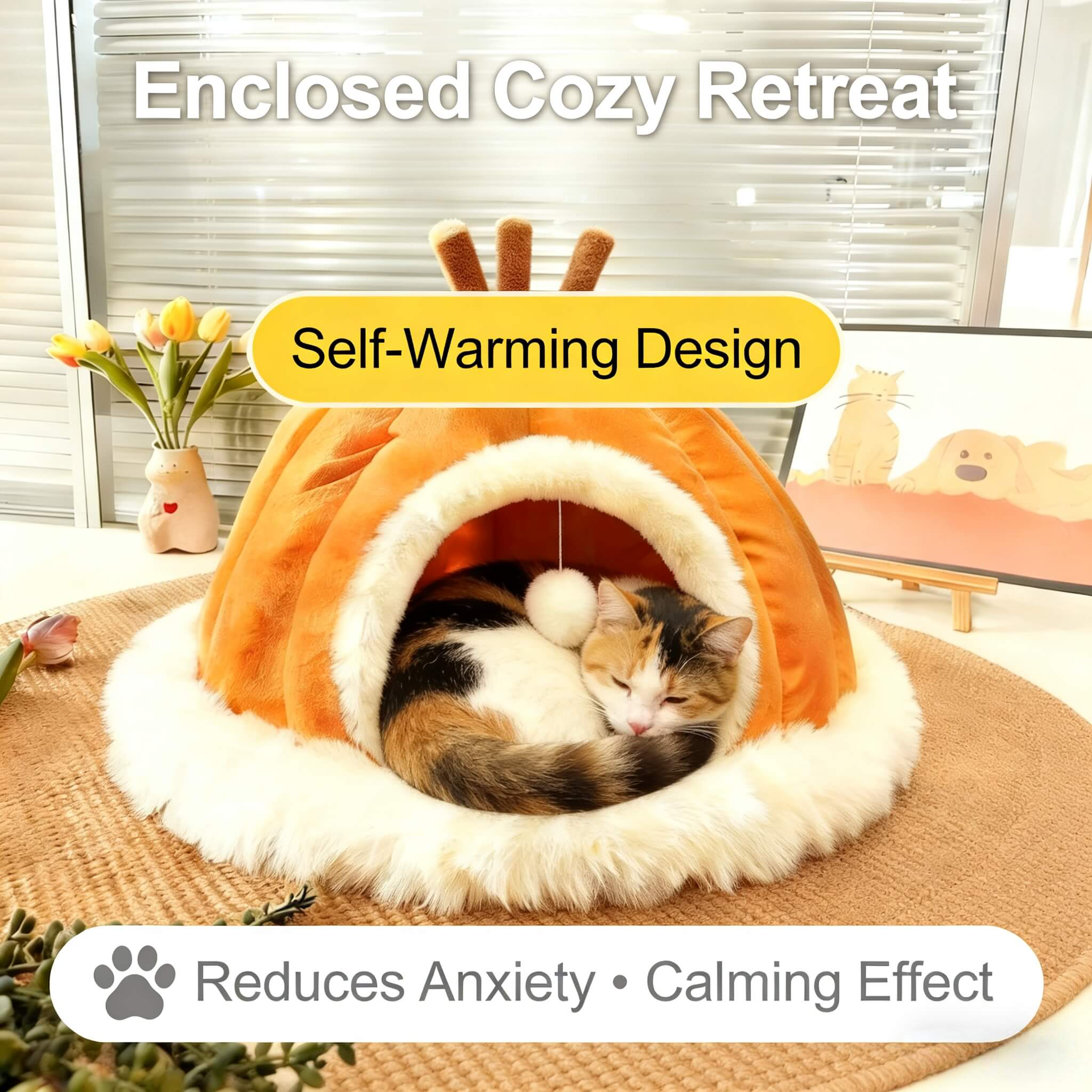 Extra Large Cozy Pumpkin Cat Nest - All-Season Pet Villa Sleep