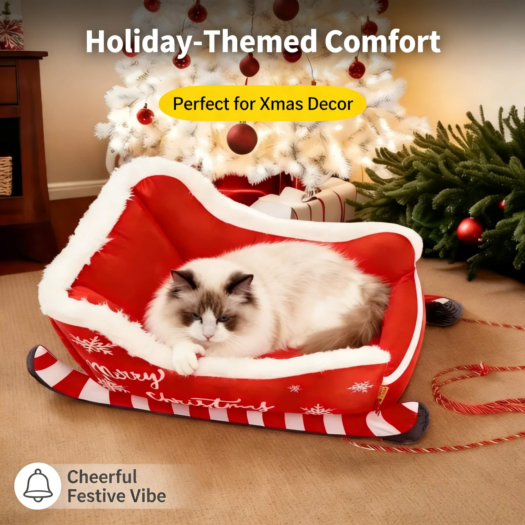 Premium Winter Christmas Sled Pet Bed: Anti-Slip Dog Cat Hammock Sofa