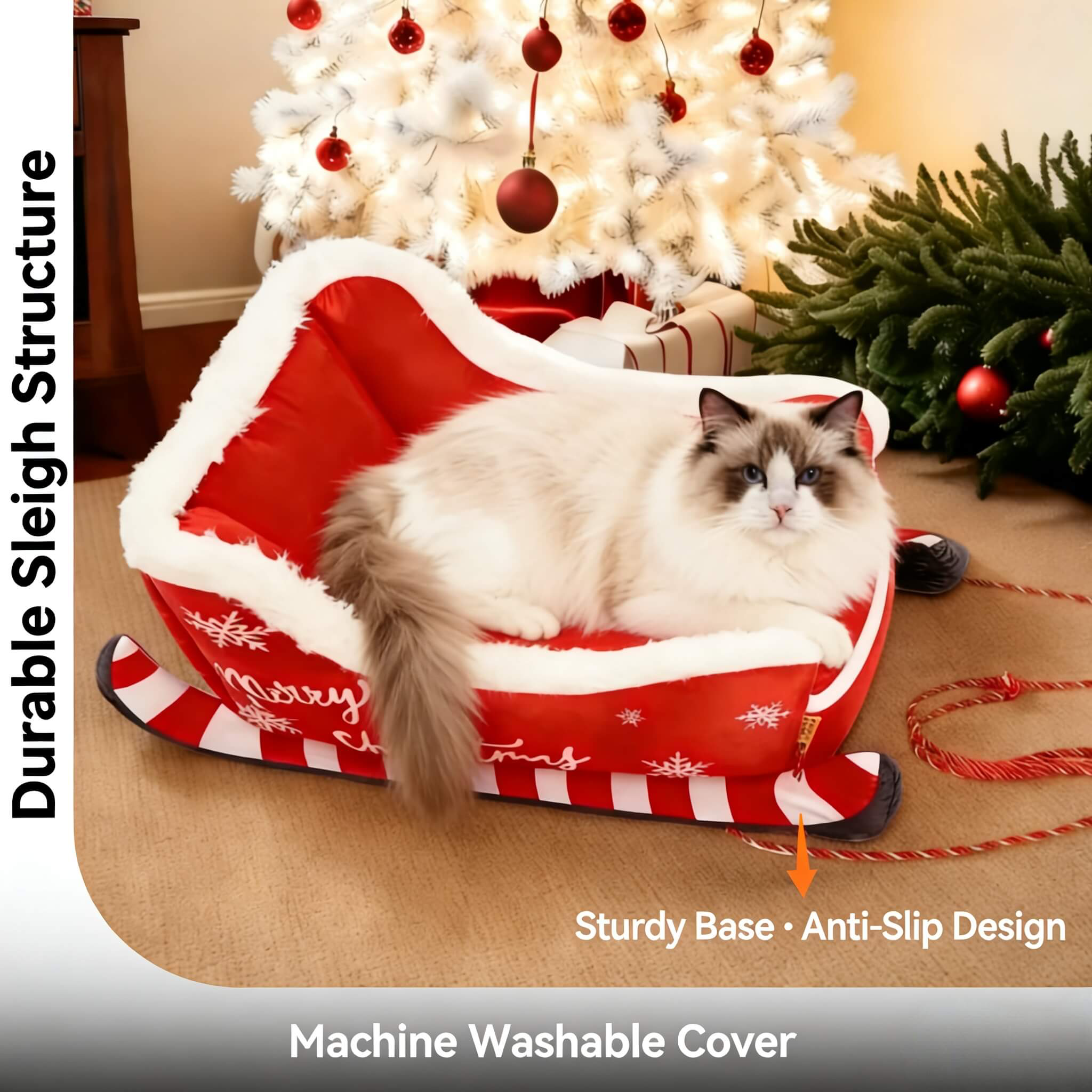Premium Winter Christmas Sled Pet Bed: Anti-Slip Dog Cat Hammock Sofa