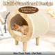 Modern Solid Wood Cat House with Scratching Wall, Cozy Cave Hideout for Indoor Cats
