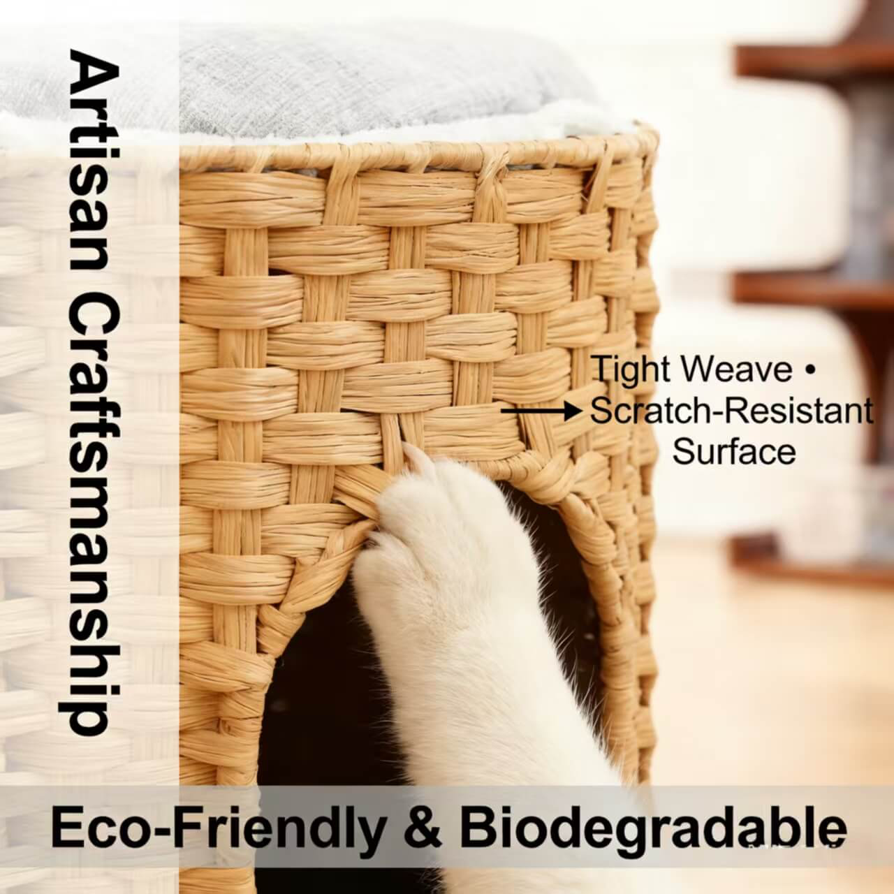 Premium Handwoven Rattan Cat House: Large Double Bed for Indoor Cats