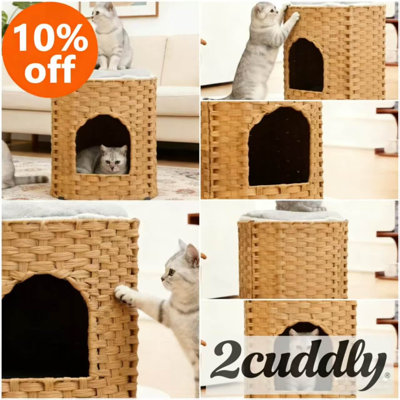 Premium Handwoven Rattan Cat House: Large Double Bed for Indoor Cats