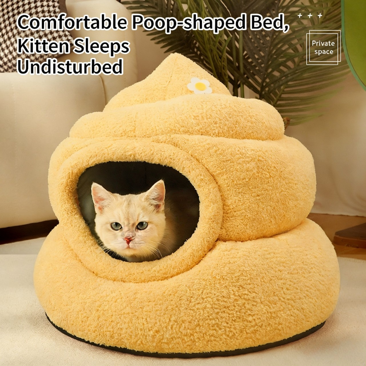Fun Cat Bed, Poop Shape, Soft Plush, Beige, Viral Social Media, Undisturbed Rest