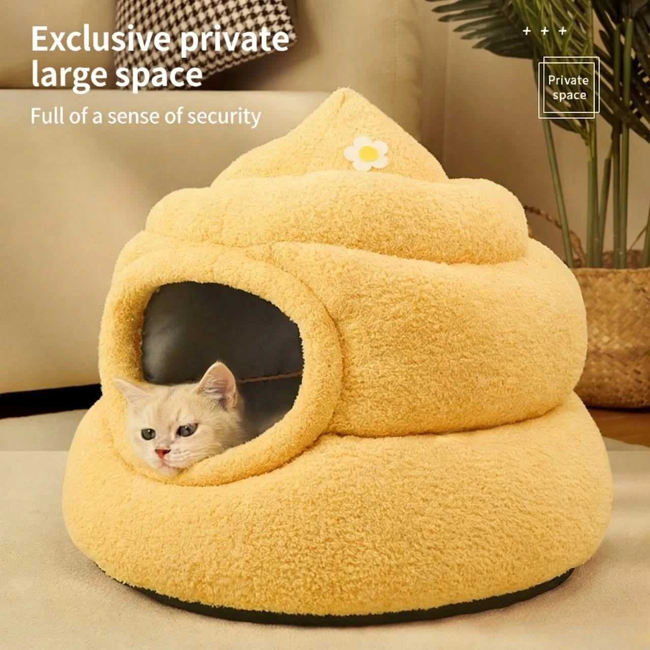 Fun Cat Bed, Poop Shape, Soft Plush, Beige, Viral Social Media, Undisturbed Rest