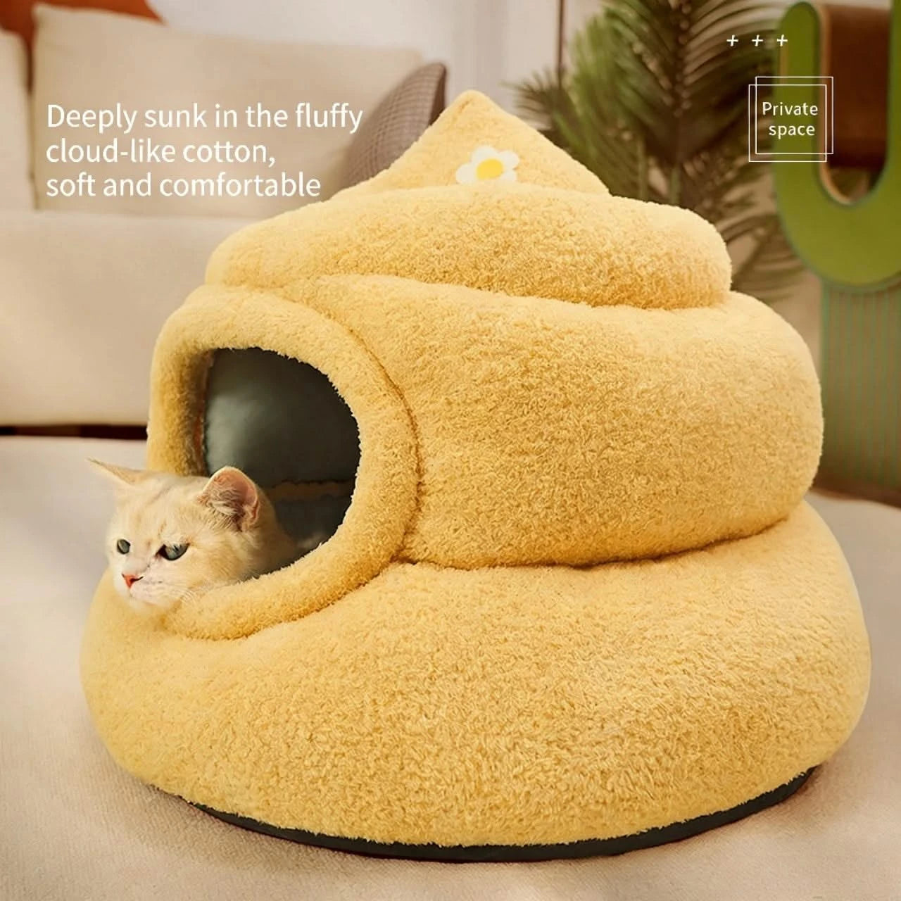 Fun Cat Bed, Poop Shape, Soft Plush, Beige, Viral Social Media, Undisturbed Rest