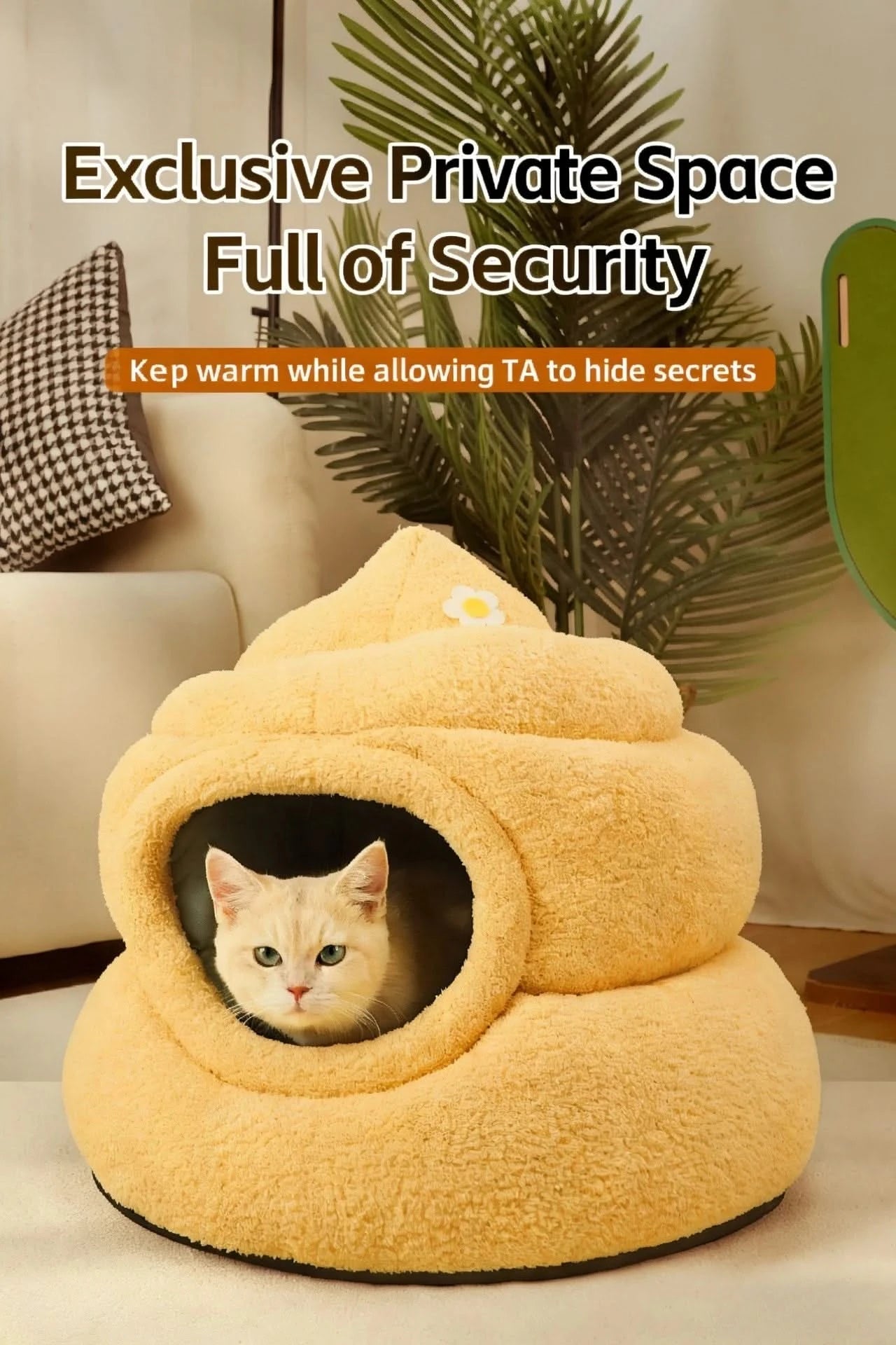 Fun Cat Bed, Poop Shape, Soft Plush, Beige, Viral Social Media, Undisturbed Rest