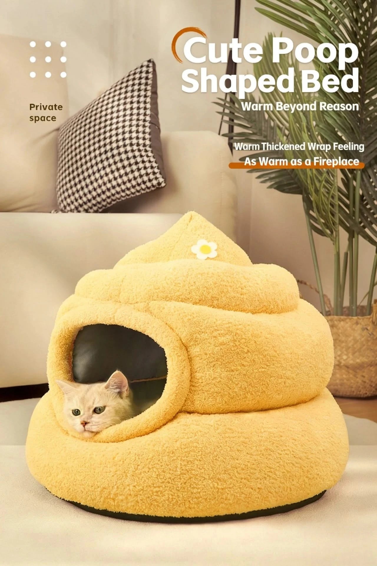Fun Cat Bed, Poop Shape, Soft Plush, Beige, Viral Social Media, Undisturbed Rest