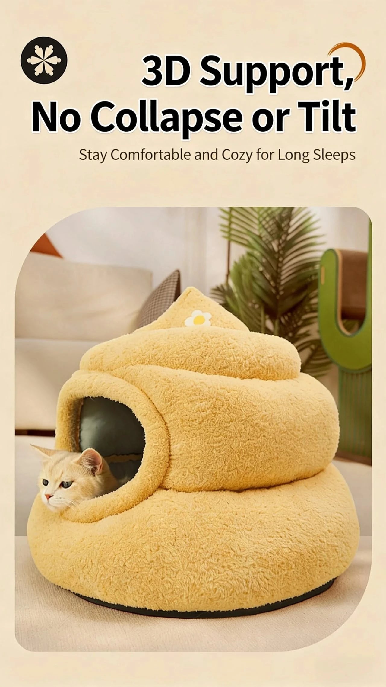 Fun Cat Bed, Poop Shape, Soft Plush, Beige, Viral Social Media, Undisturbed Rest