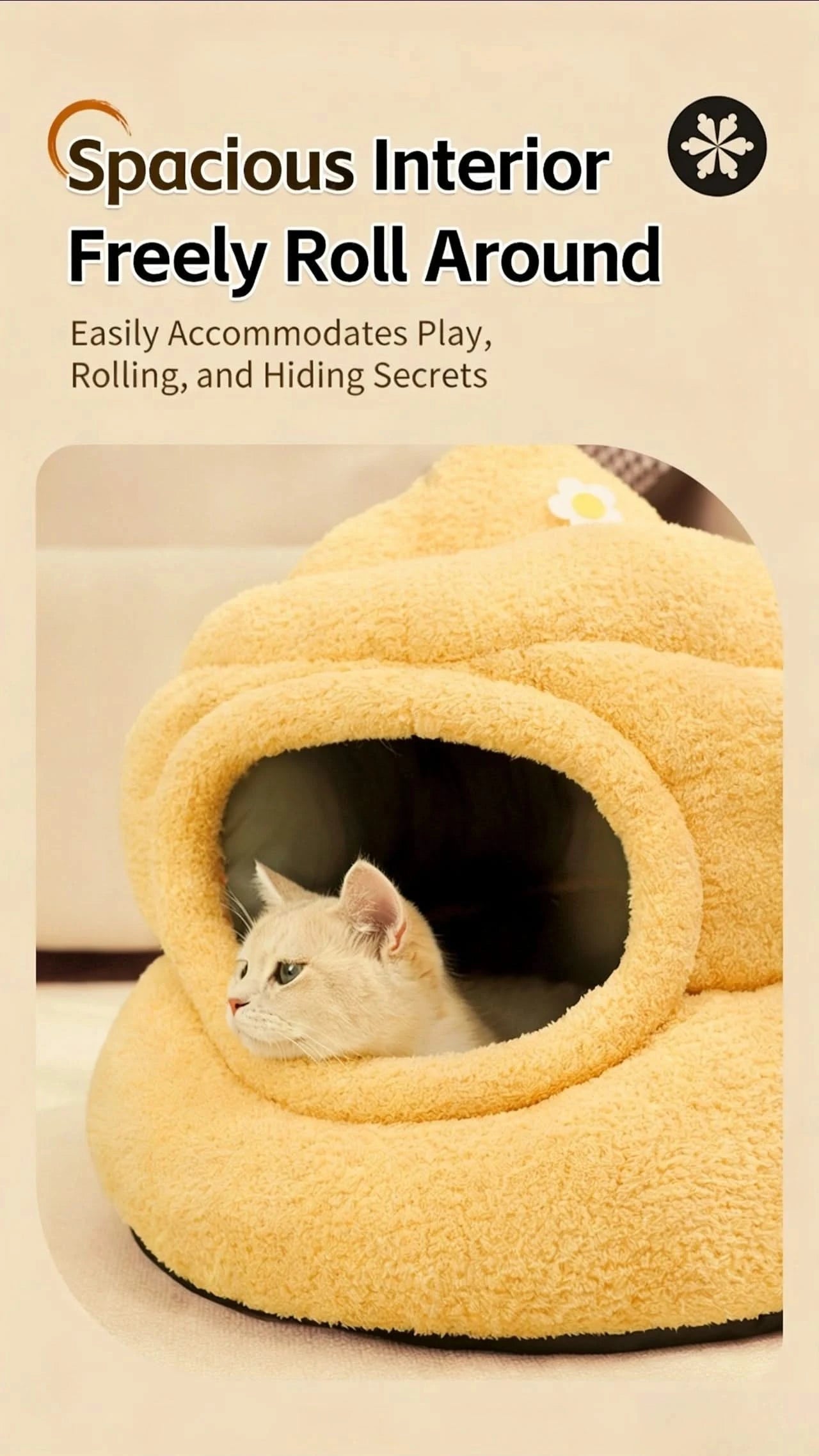 Fun Cat Bed, Poop Shape, Soft Plush, Beige, Viral Social Media, Undisturbed Rest