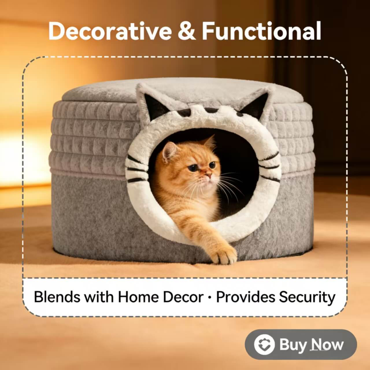 Cozy Enclosed Winter Cat Bed House - Warm Pet Nest for Kittens