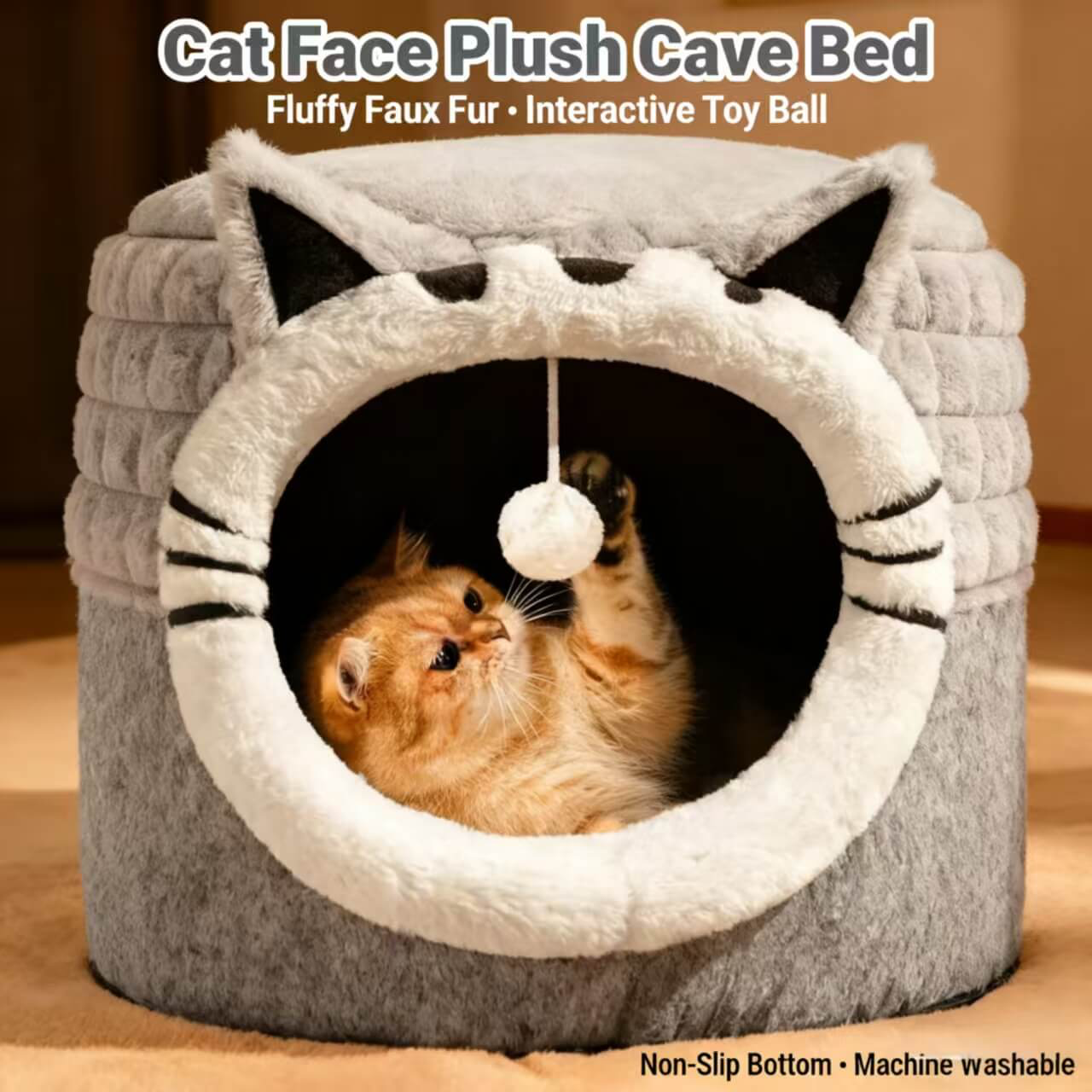 Cozy Enclosed Winter Cat Bed House - Warm Pet Nest for Kittens