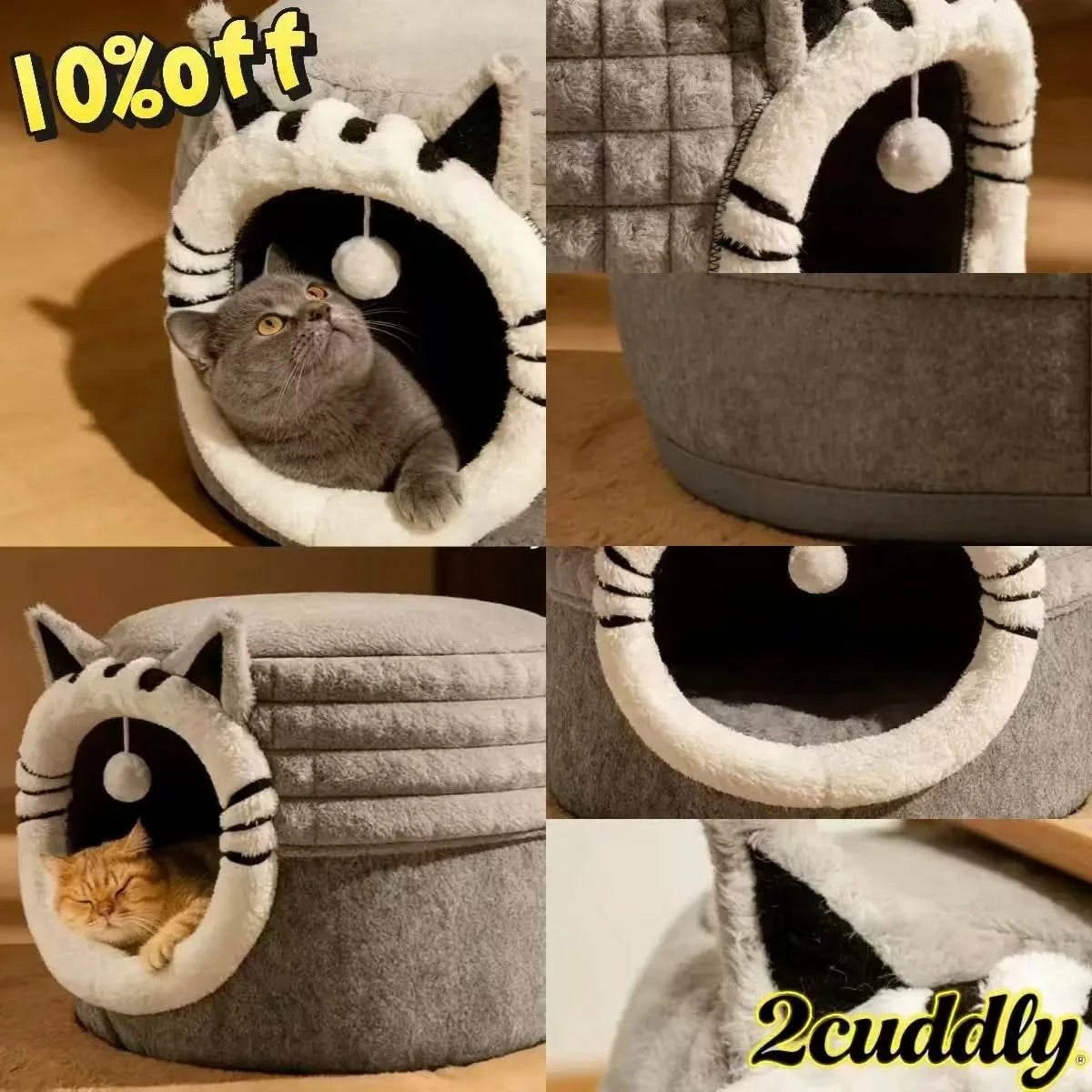 Cozy Enclosed Winter Cat Bed House - Warm Pet Nest for Kittens