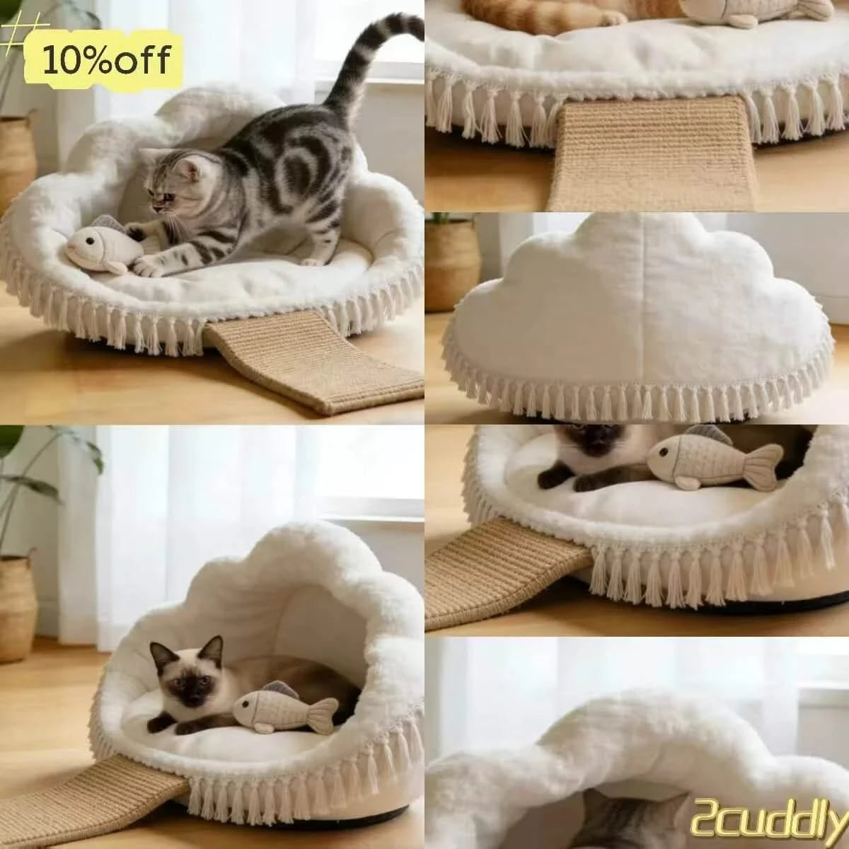 Cat Bed, Cloud Design, Memory Foam, White, Pressure Point Relief, All-Season