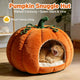 Warm Cat Bed, Pumpkin Shape, Corduroy Material, Soft Lining, Orange, Fall Themed