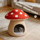  Cozy Cat Bed, Mushroom Cave Design, Soft Cushion, Red/White, Forest Theme Nest, All-Season