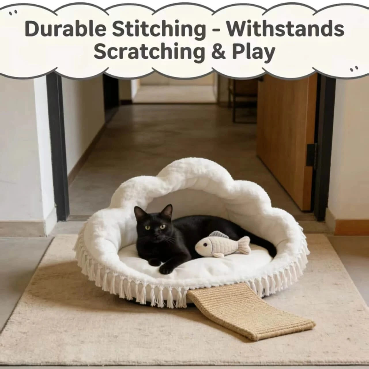 Cat Bed, Cloud Design, Memory Foam, White, Pressure Point Relief, All-Season