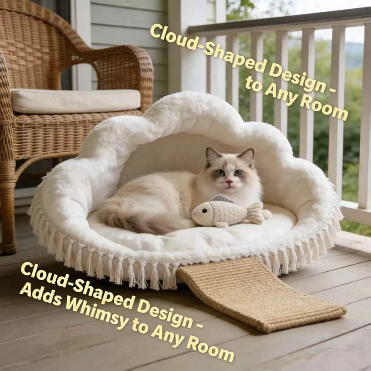 Cat Bed, Cloud Design, Memory Foam, White, Pressure Point Relief, All-Season