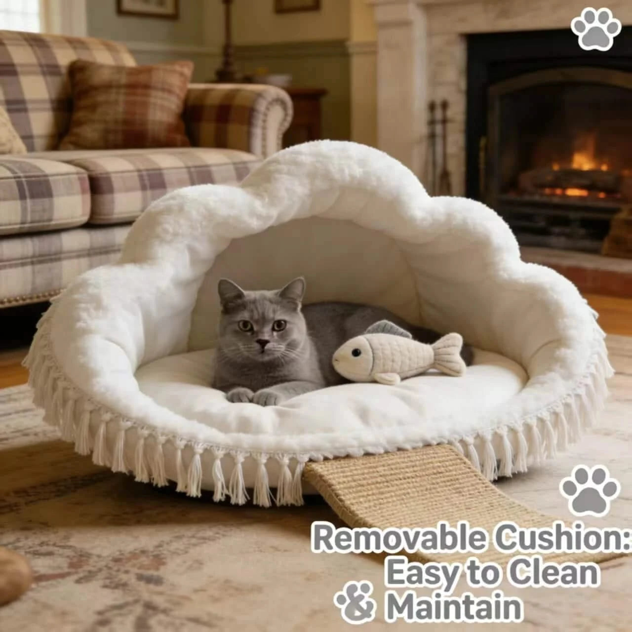 Cat Bed, Cloud Design, Memory Foam, White, Pressure Point Relief, All-Season