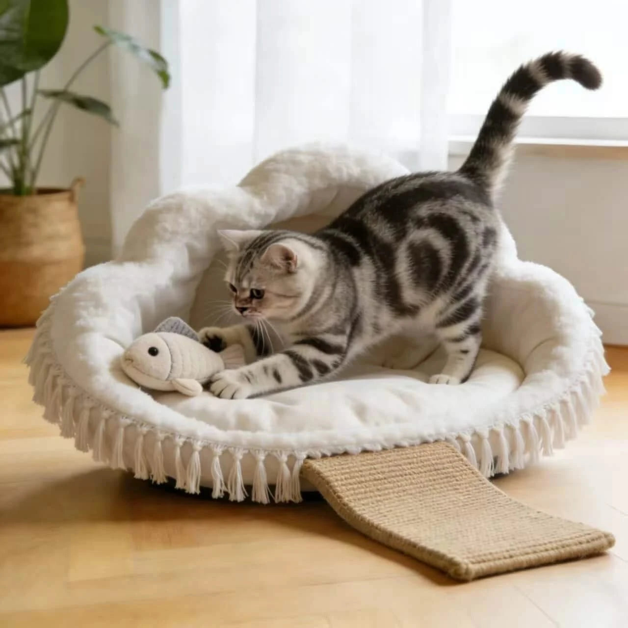 Cat Bed, Cloud Design, Memory Foam, White, Pressure Point Relief, All-Season