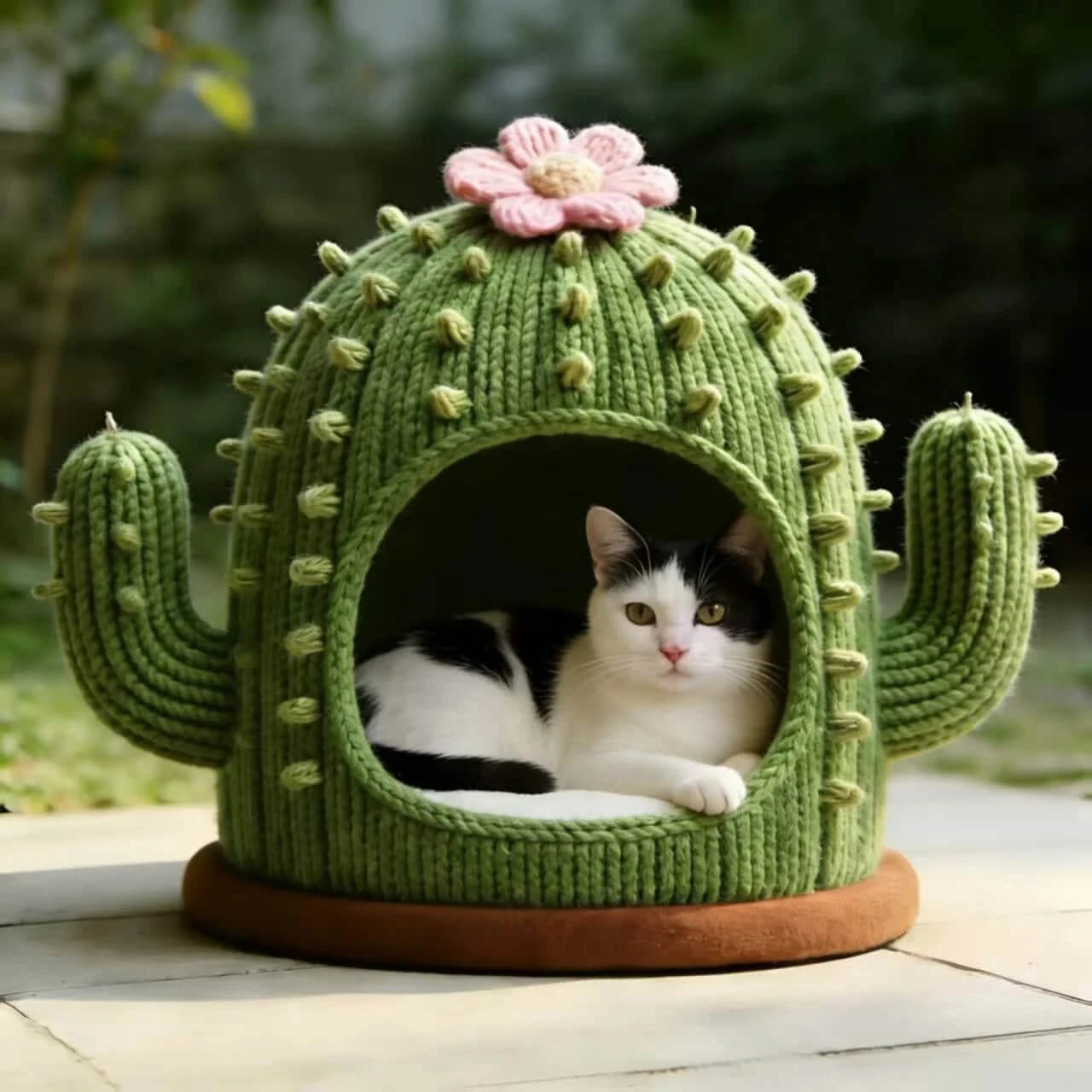 Stylish Cat Bed, Cactus Design Cave,  Green, Machine Washable, Statement Piece