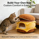  Cozy Cat Bed, Burger with Cheese Design, Soft Plush, Brown/Yellow, Cheesy Nook, All-Season