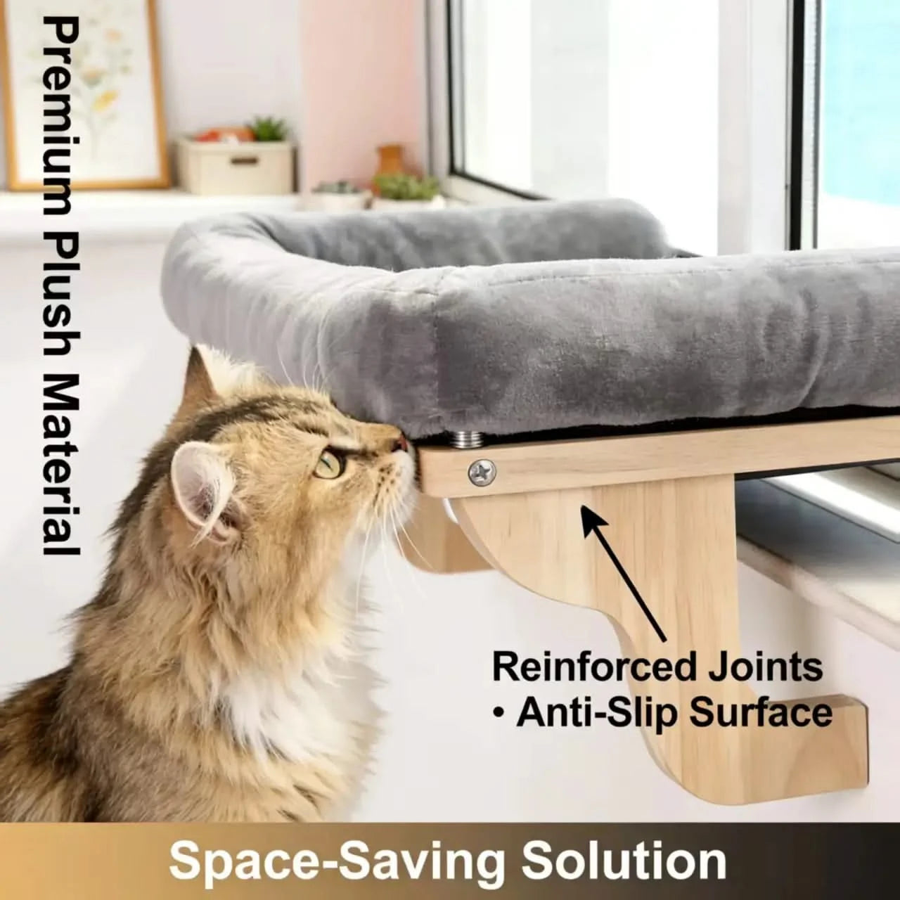 Zakkart Orthopedic Cat Window Perch with Bolster, Sturdy Hardwood Frame, Large Pet Hammock